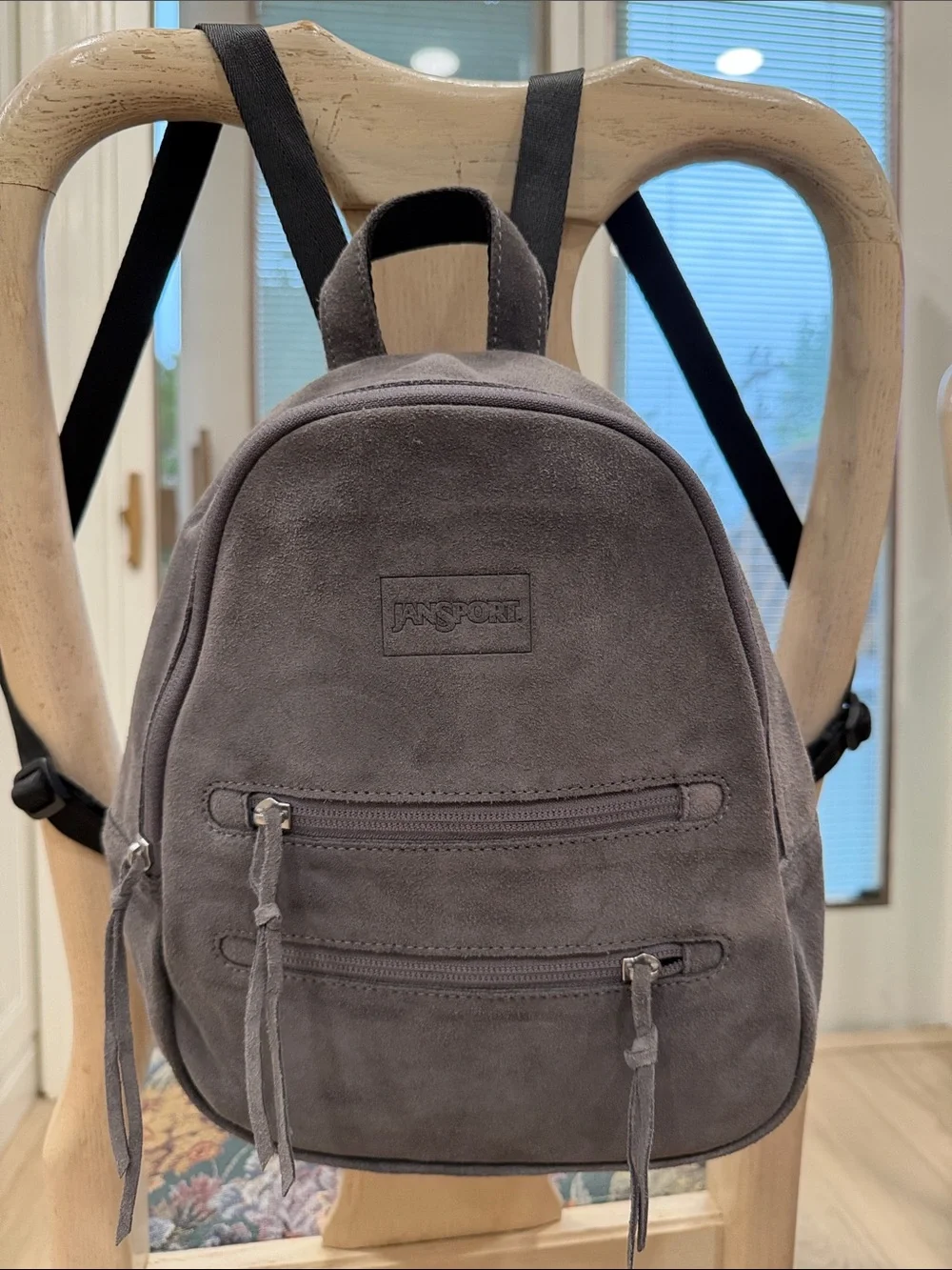 BNWOT JANSPORT HALF PINT MISTRAL GREY SUEDE LEATHER MINI BACKPACK
